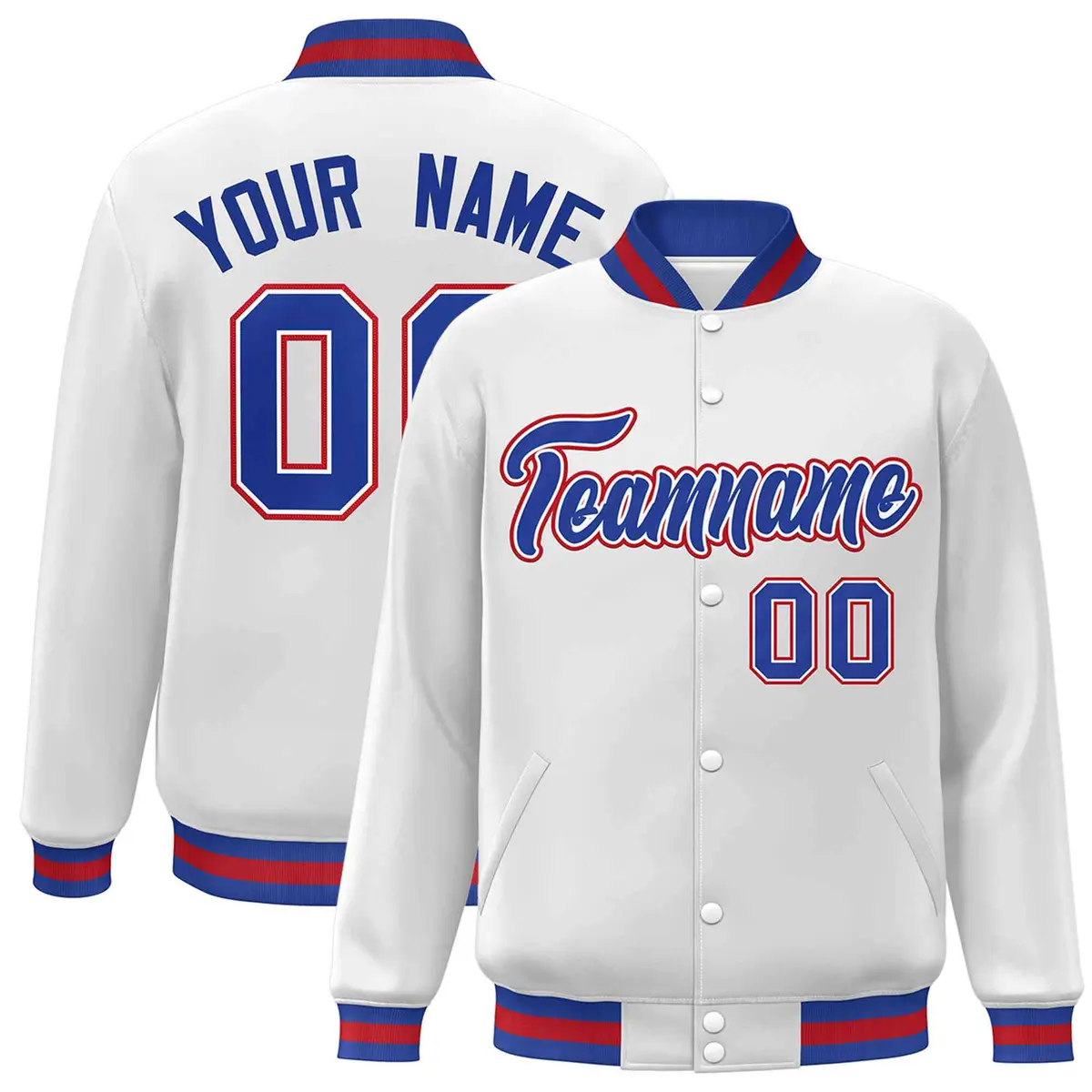 White Royal-White Classic Varsity Full-Snap Letterman Jacket