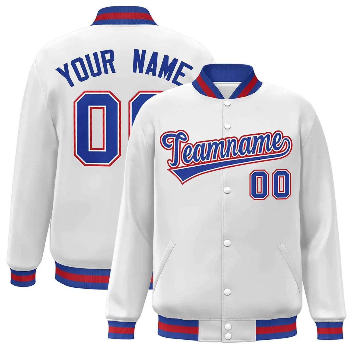 White Royal-White Classic Varsity Full-Snap Letterman Jacket