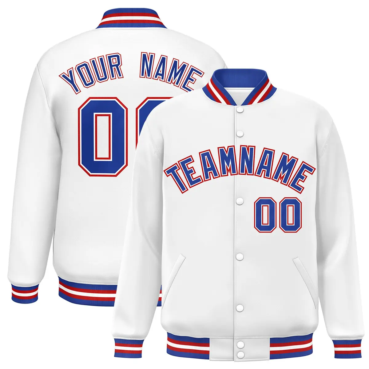 White Royal-White Classic Varsity Full-Snap Letterman Jacket