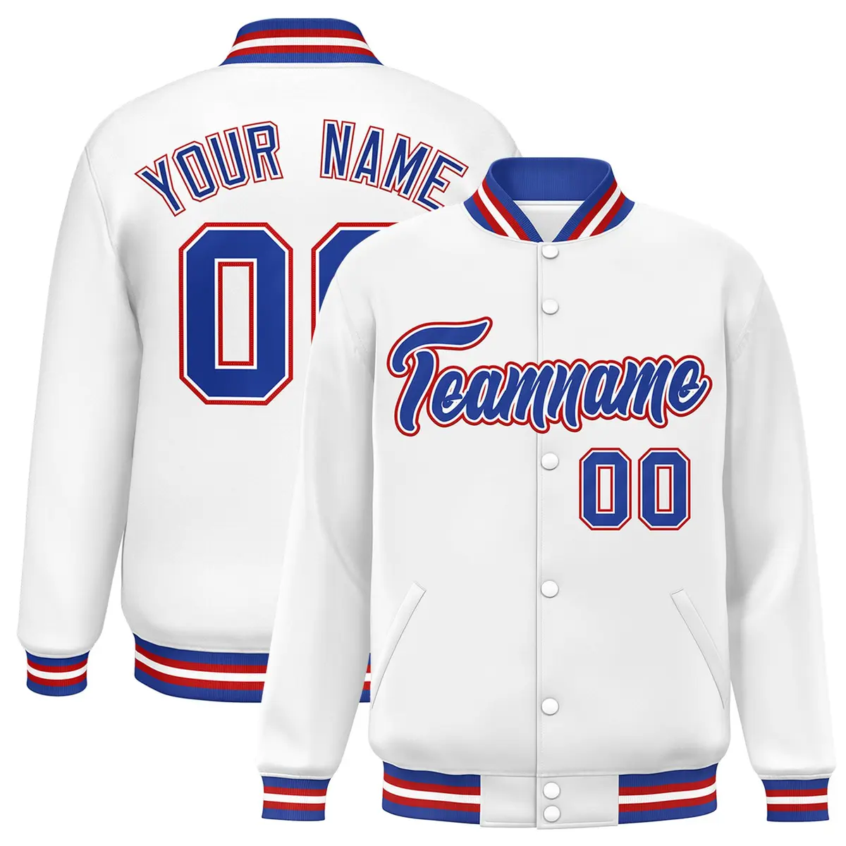 White Royal-White Classic Varsity Full-Snap Letterman Jacket