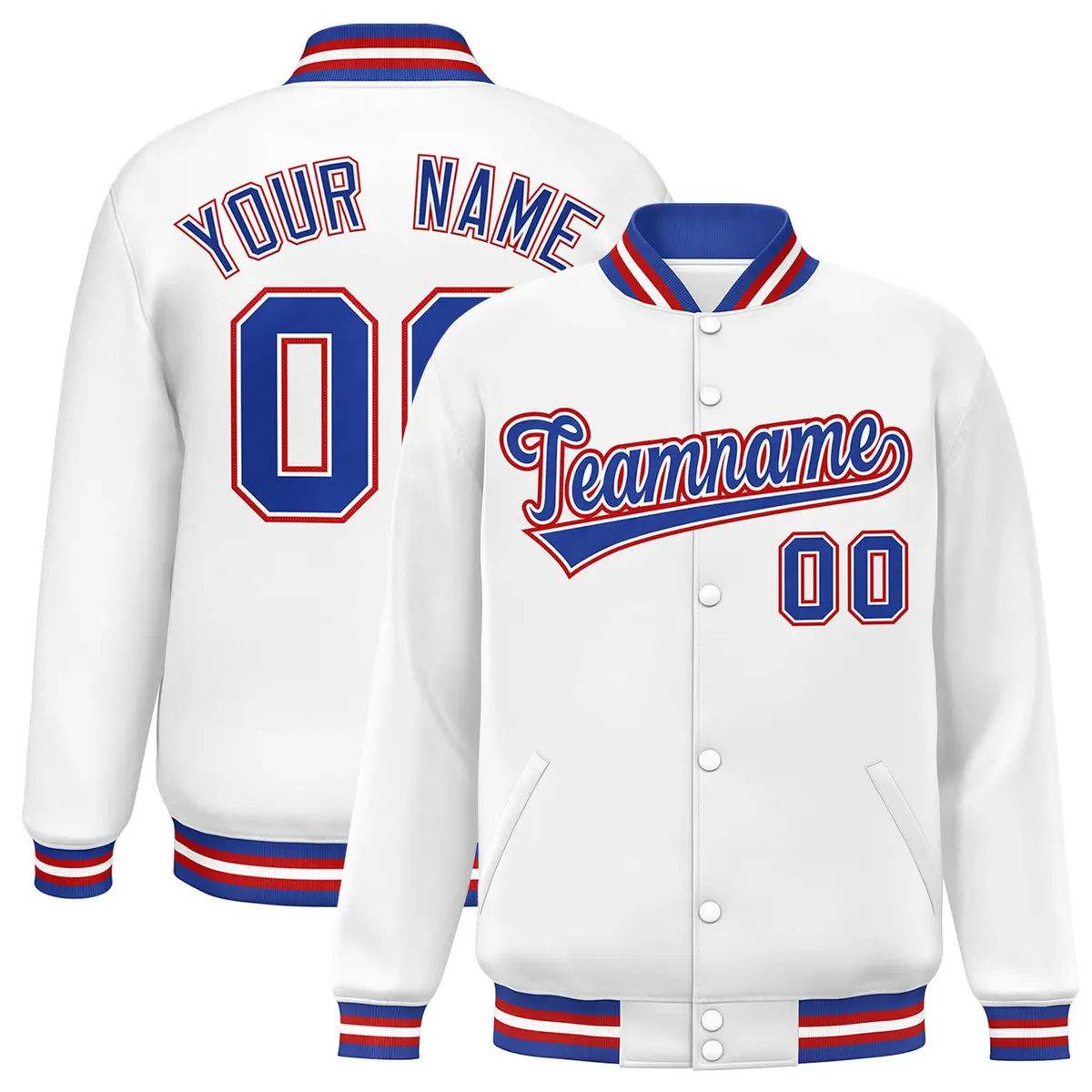 White Royal-White Classic Varsity Full-Snap Letterman Jacket