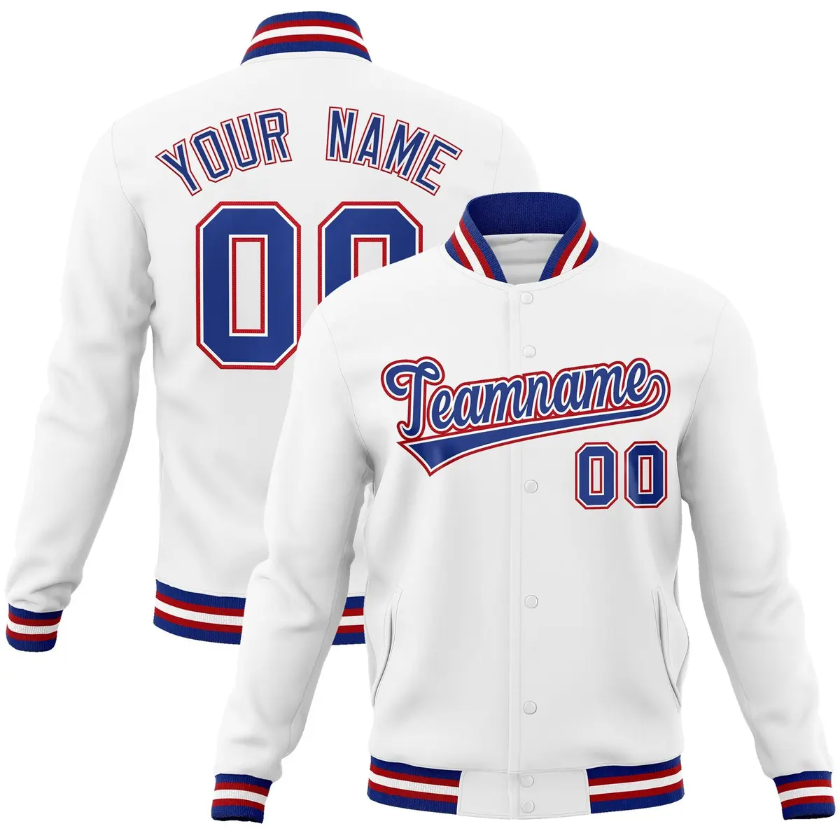 White Royal-White Classic Varsity Full-Snap Letterman Jacket