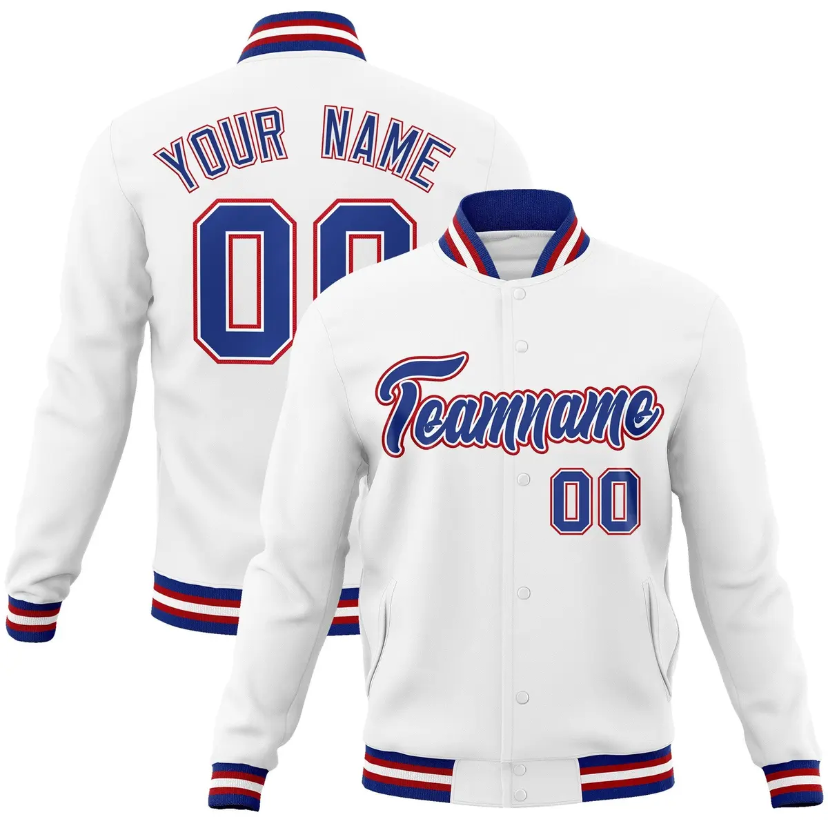 White Royal-White Classic Varsity Full-Snap Letterman Jacket