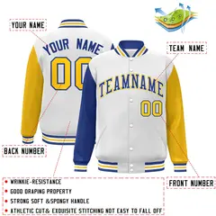 White Royal-White Raglan Varsity Full-Snap Letterman Jacket 2