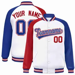 White Royal-White Raglan Varsity Full-Snap Letterman Jacket