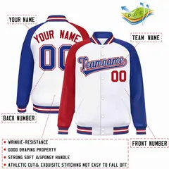 White Royal-White Raglan Varsity Full-Snap Letterman Jacket 2