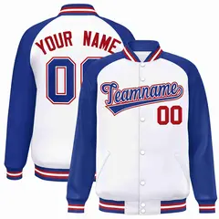 White Royal-White Raglan Varsity Full-Snap Letterman Jacket