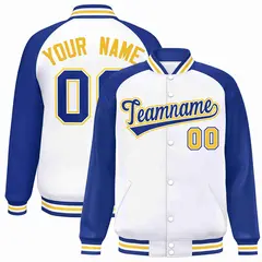 White Royal-White Raglan Varsity Full-Snap Letterman Jacket