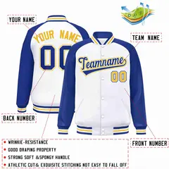 White Royal-White Raglan Varsity Full-Snap Letterman Jacket 2