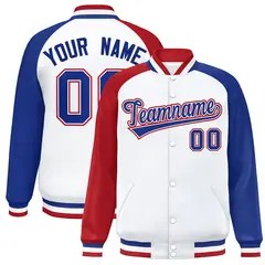 White Royal-White Raglan Varsity Full-Snap Letterman Jacket