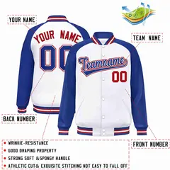 White Royal-White Raglan Varsity Full-Snap Letterman Jacket 2