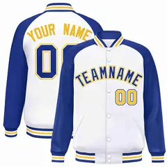 White Royal-White Raglan Varsity Full-Snap Letterman Jacket