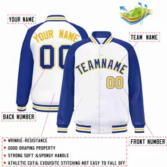White Royal-White Raglan Varsity Full-Snap Letterman Jacket 2