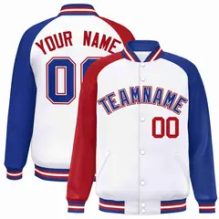 White Royal-White Raglan Varsity Full-Snap Letterman Jacket