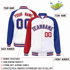White Royal-White Raglan Varsity Full-Snap Letterman Jacket 2