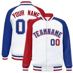 White Royal-White Raglan Varsity Full-Snap Letterman Jacket 1