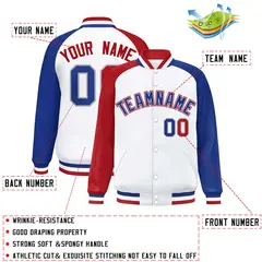 White Royal-White Raglan Varsity Full-Snap Letterman Jacket 2
