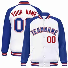 White Royal-White Raglan Varsity Full-Snap Letterman Jacket 1