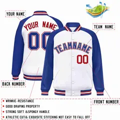 White Royal-White Raglan Varsity Full-Snap Letterman Jacket 2