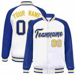 White Royal-White Raglan Varsity Full-Snap Letterman Jacket