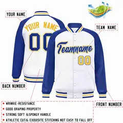 White Royal-White Raglan Varsity Full-Snap Letterman Jacket 2