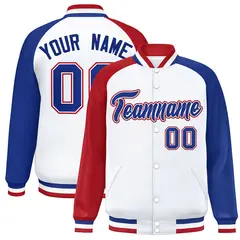 White Royal-White Raglan Varsity Full-Snap Letterman Jacket 1