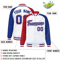 White Royal-White Raglan Varsity Full-Snap Letterman Jacket 2