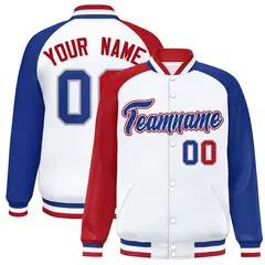 White Royal-White Raglan Varsity Full-Snap Letterman Jacket 1
