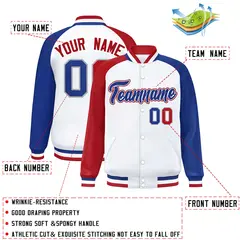 White Royal-White Raglan Varsity Full-Snap Letterman Jacket 2