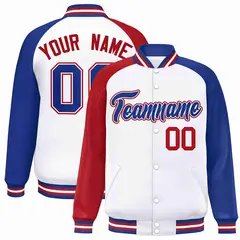 White Royal-White Raglan Varsity Full-Snap Letterman Jacket 1