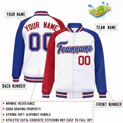 White Royal-White Raglan Varsity Full-Snap Letterman Jacket 2