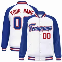 White Royal-White Raglan Varsity Full-Snap Letterman Jacket