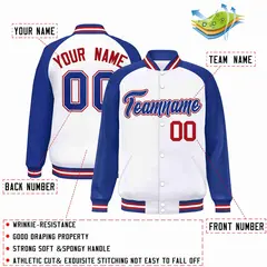 White Royal-White Raglan Varsity Full-Snap Letterman Jacket 2