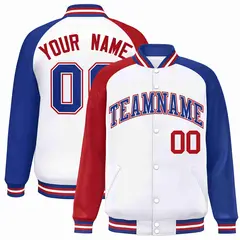 White Royal-White Raglan Varsity Full-Snap Letterman Jacket 1