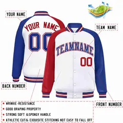 White Royal-White Raglan Varsity Full-Snap Letterman Jacket 2