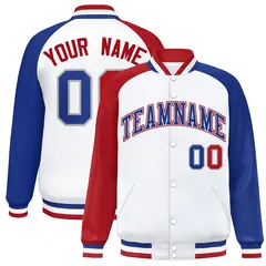 White Royal-White Raglan Varsity Full-Snap Letterman Jacket 1