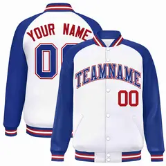 White Royal-White Raglan Varsity Full-Snap Letterman Jacket 1