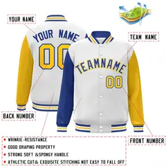 White Royal-White Raglan Varsity Full-Snap Letterman Jacket 2