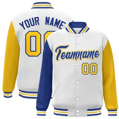 White Royal-White Raglan Varsity Full-Snap Letterman Jacket