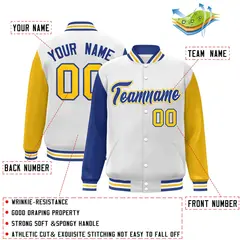 White Royal-White Raglan Varsity Full-Snap Letterman Jacket 2