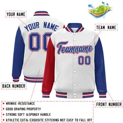 White Royal-White Raglan Varsity Full-Snap Letterman Jacket 2