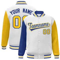White Royal-White Raglan Varsity Full-Snap Letterman Jacket