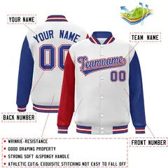 White Royal-White Raglan Varsity Full-Snap Letterman Jacket 2