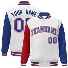 White Royal-White Raglan Varsity Full-Snap Letterman Jacket