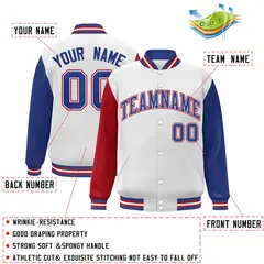 White Royal-White Raglan Varsity Full-Snap Letterman Jacket 2