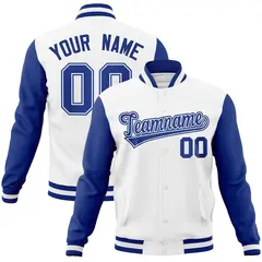 White Royal-White Raglan Varsity Full-Snap Letterman Jacket