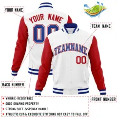White Royal-White Raglan Varsity Full-Snap Letterman Jacket 4