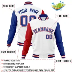 White Royal-White Raglan Varsity Full-Snap Letterman Jacket 4