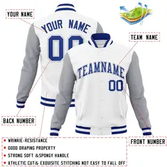 White Royal-White Raglan Varsity Full-Snap Letterman Jacket 4