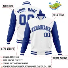 White Royal-White Raglan Varsity Full-Snap Letterman Jacket 4